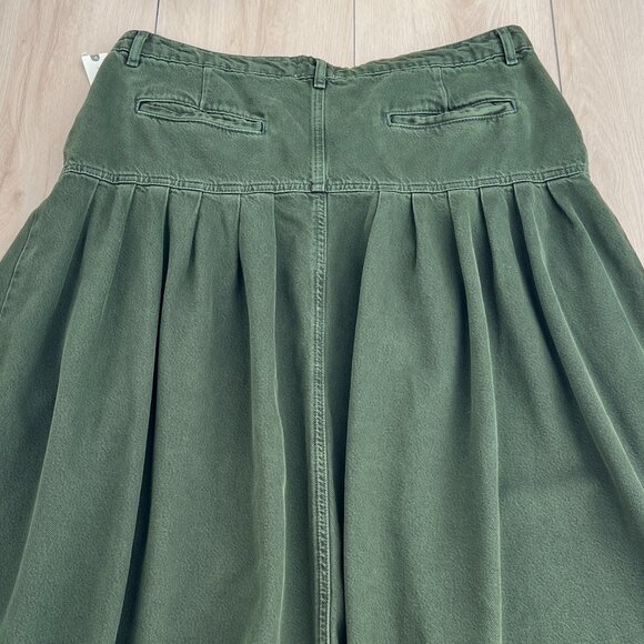 NWT Anthropologie Pilcro Pleated Basque-Waist Olive Green Denim Midi Skirt Sz 16 - Picture 3 of 14